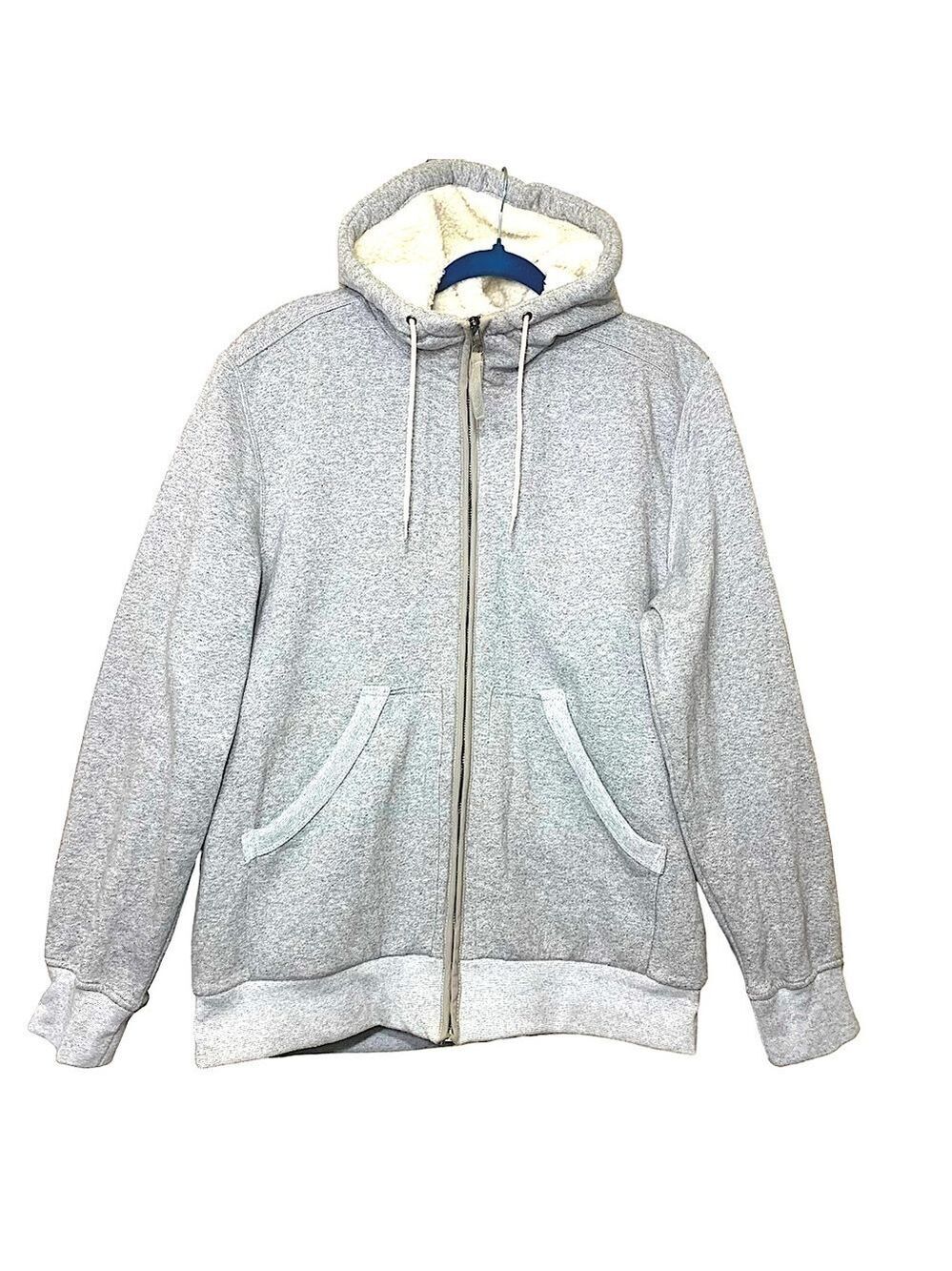 Logg Sherpa Fleece Ful Zip hooded Sweatshirt Jacket Sz L Gray Outdoors Shacket